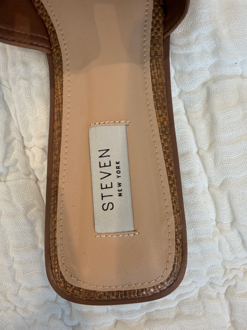 STEVEN New York Women's Tan Woven Slide Sandals - Picture 2 of 4